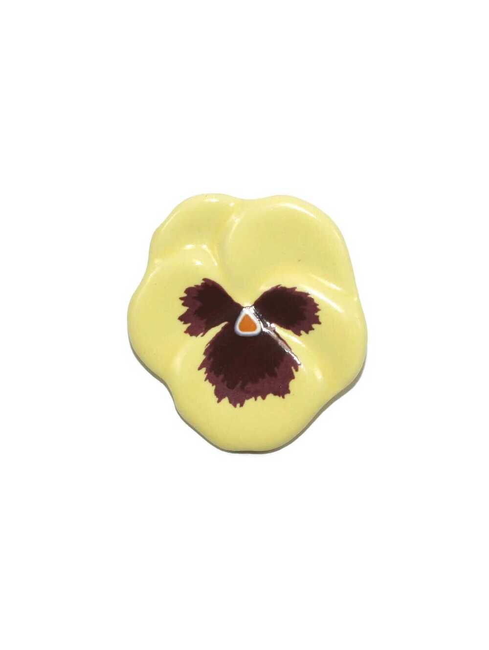 Vintage Avon Ceramic Yellow and Purple Pansy Flower Brooch. Avon Hallmark.
